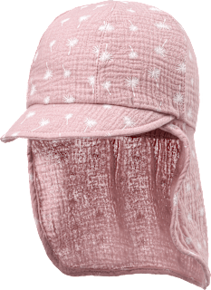 Schirmmütze mit Nackenschutz aus Musselin & Pusteblumen-Muster, rosa, Gr. 52/53 ALANA