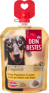 Hundeleckerli feine Pastetencreme reich an Huhn mit Käse, Exquisit Dein Bestes