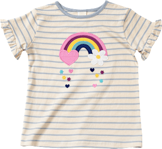 T-Shirt mit Regenbogen-Applikation, blau + weiß, Gr. 110 ALANA