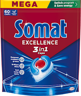 Kapsule za strojno pomivanje posode Excellence 3 v 1, MEGA pakiranje Somat