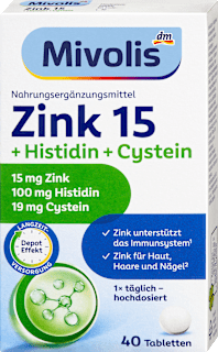 Cink 15 + histidin + cistein depo tablete s vremenskim otpuštanjem 40 kom. Mivolis