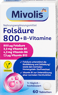 Folsäure 800 + B-Vitamine Tabletten 60 St Mivolis