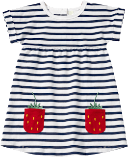 Kleid mit Streifen & Erdbeer-Taschen, blau + weiß, Gr. 128 ALANA