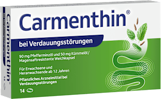 Carmenthin bei Verdauungsstörungen 90mg Pfefferminzöl und 50mg Kümmelöl / Magensaftresistente Weichkapsel Carmenthin