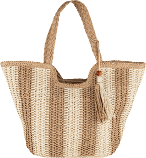 Strohtasche mit Quasten beige PURSET