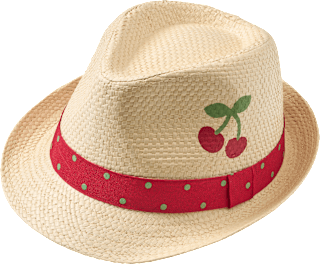 Strohhut mit Kirsch-Motiv, beige, Gr. 54/55 PUSBLU