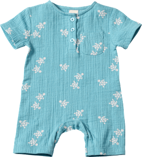 Strampler aus Musselin mit Schildkröten-Muster, blau, Gr. 68 ALANA