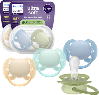 Schnuller ultra soft Silikon, beige/mint + grün/blau, 0-6 Monate PHILIPS AVENT