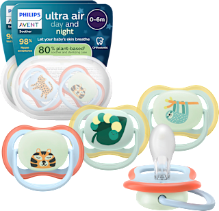 Schnuller ultra air day and night Silikon, gelb/grün + rot/blau, 0-6 Monate PHILIPS AVENT