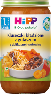 Kluseczki kładzione z gulaszem z delikatnej wołowiny, po 1. roku HiPP