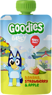 příkrm v sáčku Bluey banán, jahoda & jablko Goodies