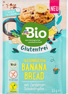 Bio gluténmentes banánkenyér bögrés sütemény étcsokoládé-cseppekke dmBio