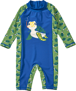 Badeoverall mit Schildkröten-Motiv, blau + grün, Gr. 98/104 PUSBLU