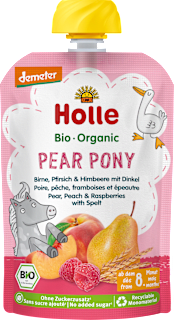 Quetschie Pear Pony, Birne, Pfirsich & Himbeere mit Dinkel ab 8 Monaten Holle