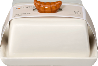 Butterdose "Croissant" aus Keramik, weiß/braun (16x9x13 cm) dm home