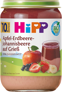 Frucht & Getreide Dessert Apfel-Erdbeere-Johannisbeere auf Grieß ab dem 10. Monat HiPP