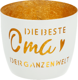 Metallkerzenhalter mit Spruchausstanzung "Oma", weiß-gold Dekorieren & Einrichten