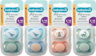 Succhietto calmante Air, simmetrico, 5–18 mesi, con scatola sterilizzante babylove