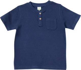 T-Shirt mit Waffel-Struktur & Henley-Tasche, blau, Gr. 128 ALANA