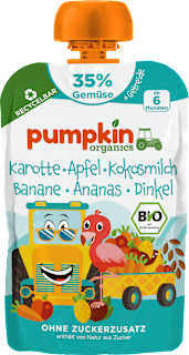 Quetschie Karotte, Apfel, Kokosmilch, Banane, Ananas & Dinkel ab 6 Monaten pumpkin organics