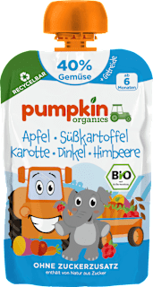 Quetschie Apfel, Süßkartoffel, Karotte, Dinkel & Himbeere ab 6 Monaten pumpkin organics