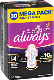 Egészségügyi betét Platinum, 4-es méret, secure night, Mega Pack always