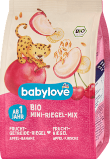Bio mini gyümölcsszelet mix banános-meggyes és almás-banános ízben, 1 éves kortól babylove