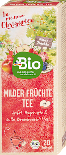 Früchtetee Milde Früchte mit Apfel, Hagebutte & süße Brombeerblätter (20 Beutel) dmBio