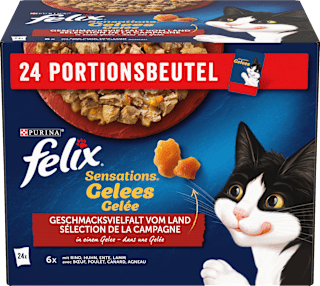 Nassfutter Katze, Sensations Gelée - Geschmacksvielfalt vom Land, Multipack (24x85 g) Felix