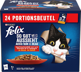 Nassfutter Katze, Geschmacksvielfalt vom Land in Gelee,Multipack (24x85 g) Felix
