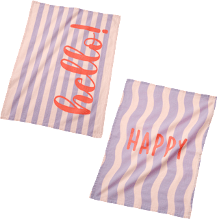 Geschirrtücher aus Baumwolle "happy/hello", lila/rosa Vito & Joe