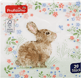 Ubrusi, 3-slojni, motiv zec i cvjetovi, 33 x 33 cm Profissimo