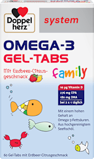 Doppelherz system Omega-3 family Gel-Tabs Erdbeer-Citrusgeschmack 60 St Doppelherz