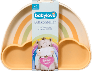 Teller Silikon mit Trennschale Regenbogen orange/creme babylove