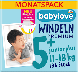 Windeln Premium Gr. 5+ junior+ (11-18 kg), Monatspack babylove