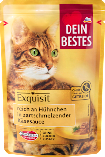 Nassfutter Katze, reich an Hühnchen in Käsesauce, Exquisit Dein Bestes