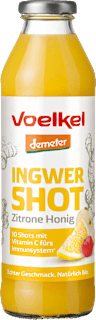 Ingwer & Zitrone-Honig Shot mit Fruchtsäften Voelkel