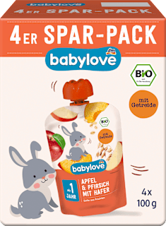 bio příkrm v sáčku jablko, broskev & oves 4x100g babylove