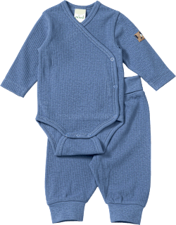 Set mit Wickelbody und Hose mit Hund-Applikation, blau, Gr. 74/80 ALANA