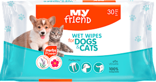 Nedves törlőkendő kutyák és macskák számára, levendulával és bodorrózsával My friend