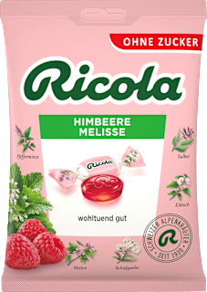 Bonbons Schweizer Alpenkräuter Himbeere Melisse zuckerfrei Ricola