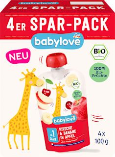 bio ovocný příkrm v sáčku jablko, banán & třešeň 4x100 babylove