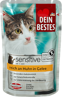 Nassfutter Katze sensitive 1+ reich an Huhn in Gelee Dein Bestes