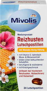 pastilky proti kašli s náplní manukového medu Mivolis