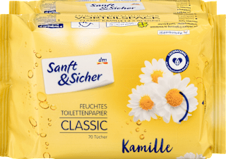 Feuchtes Toilettenpapier Classic Kamille (2x70 Stück) Sanft&Sicher