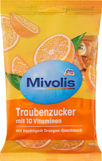 hroznový cukr s pomerančovou příchutí Mivolis