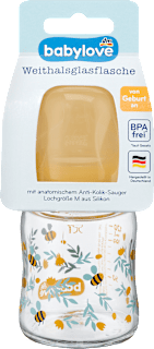Babyflasche aus Glas Weithals 120 ml, gelb babylove