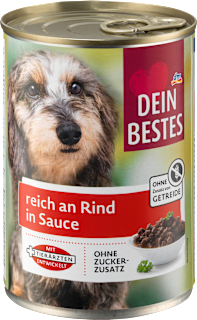 Nassfutter Hund reich an Rind in Sauce Dein Bestes