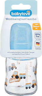 Babyflasche aus Glas Weithals, 120ml, blau babylove