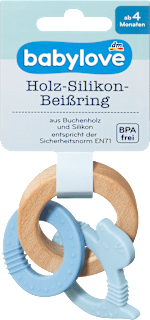 Beißring Holz/Silikon blau babylove